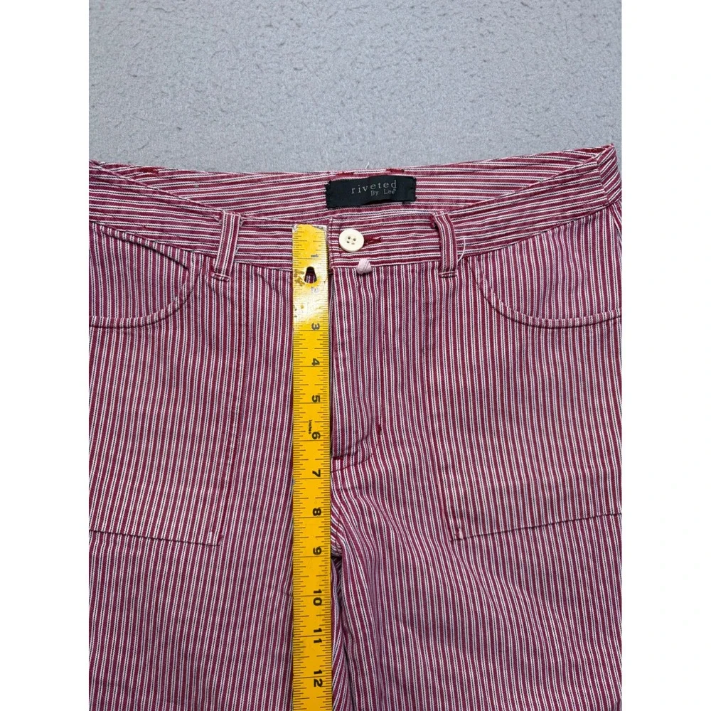 Lee Riveted Crop Pants Womens 8P Red White Hickory Stripe Vintage 90s Wide Leg